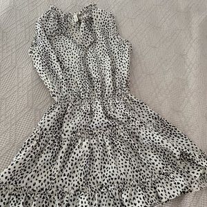 White, black, silver tone mini dress